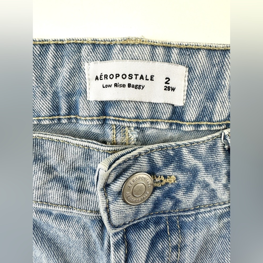Aeropostale low rise baggy jeans Size 2 26in light wash leopard bow back pockets - Picture 8 of 15